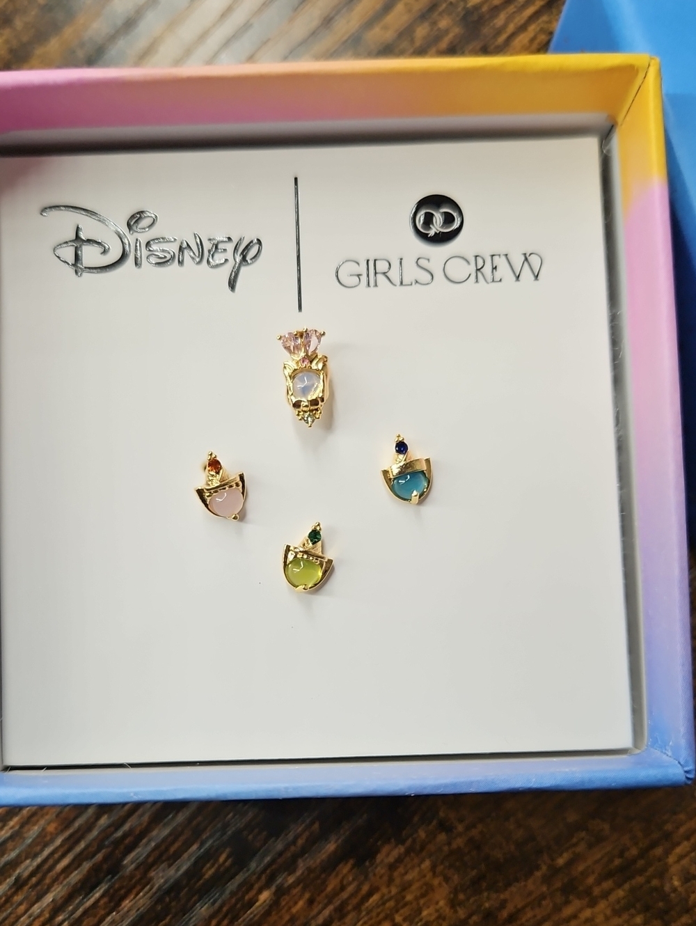 Disney Girls Crew Gold Plated Sleeping Beauty Gem Stud Earrings